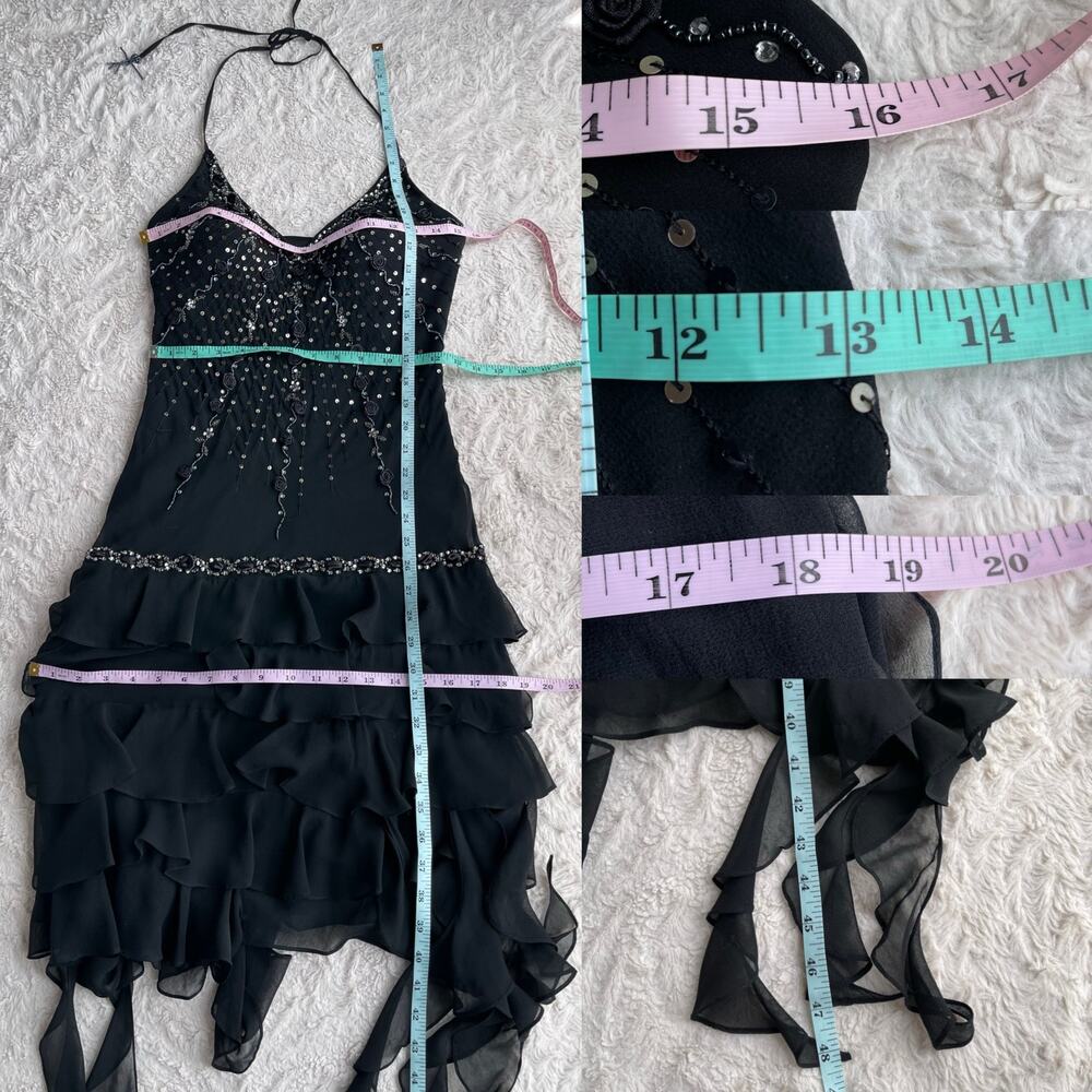 Sue Wong beaded‎ sequin rosette halter silk prom dress fairy cocktail Nocturne 4 - Picture 5 of 14